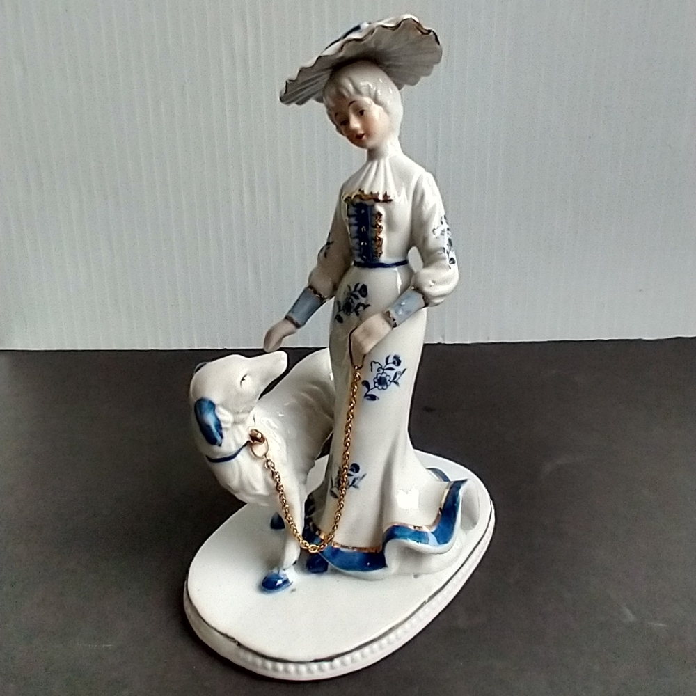 Victorian Lady with Dog Italian Porcelain Figurine